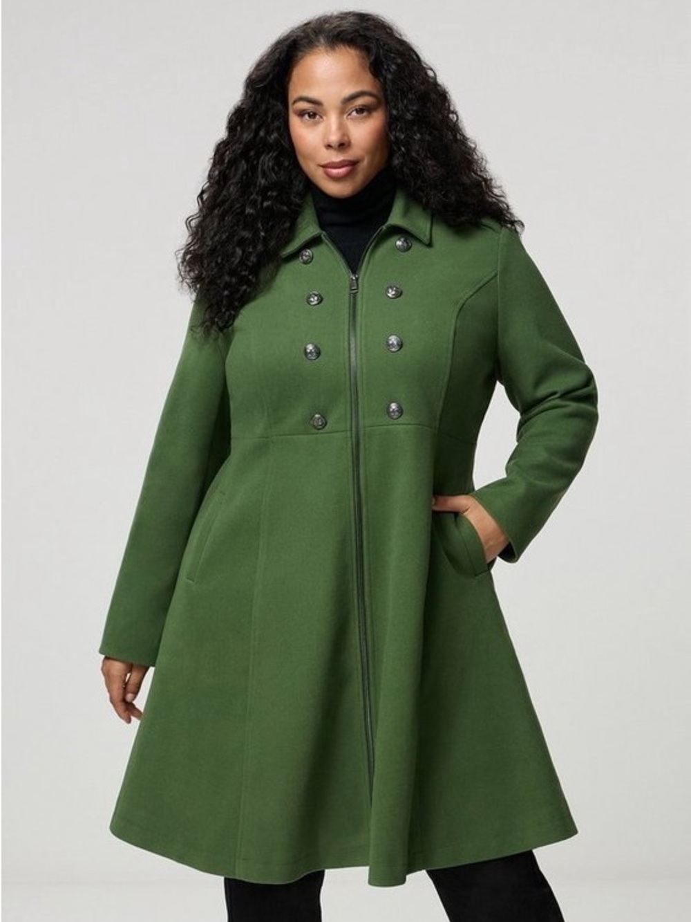 torrid Green Double-Breasted A-Line Pea Coat